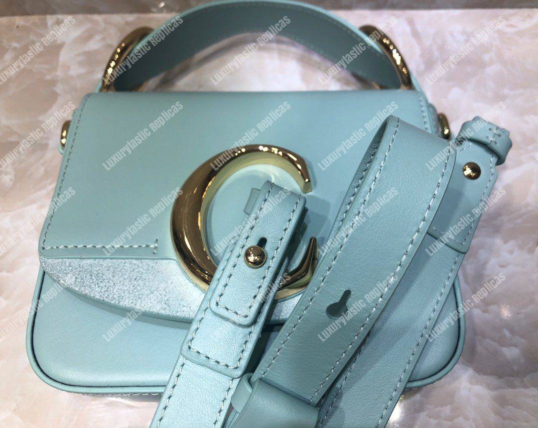 Chloe Mini Chloe C Bag In Shiny And Suede Calfskin Sky Blue