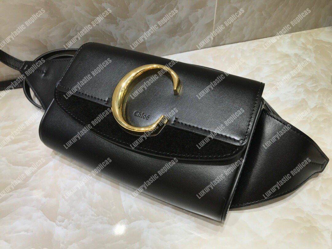 Chloe “C” Belt Bag In Shiny And Suede Calfskin Black