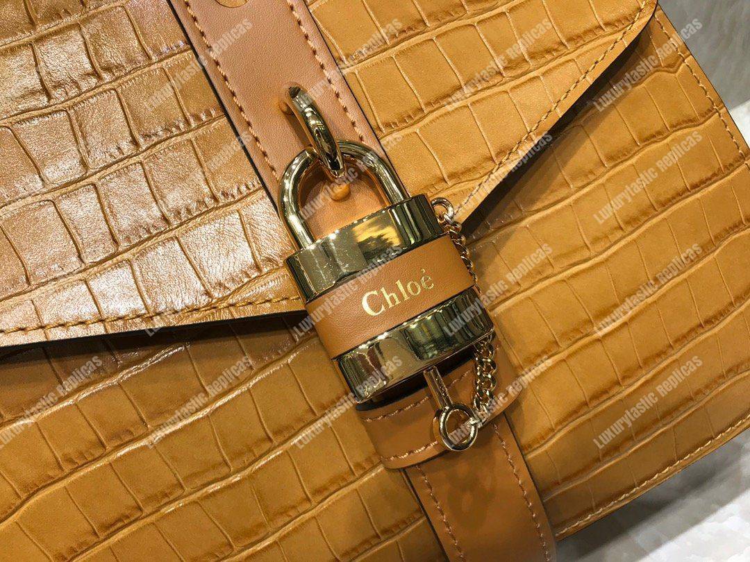 Chloe Medium Aby Day Shoulder Bag In Embossed Croco Effect On Calfskin Orange