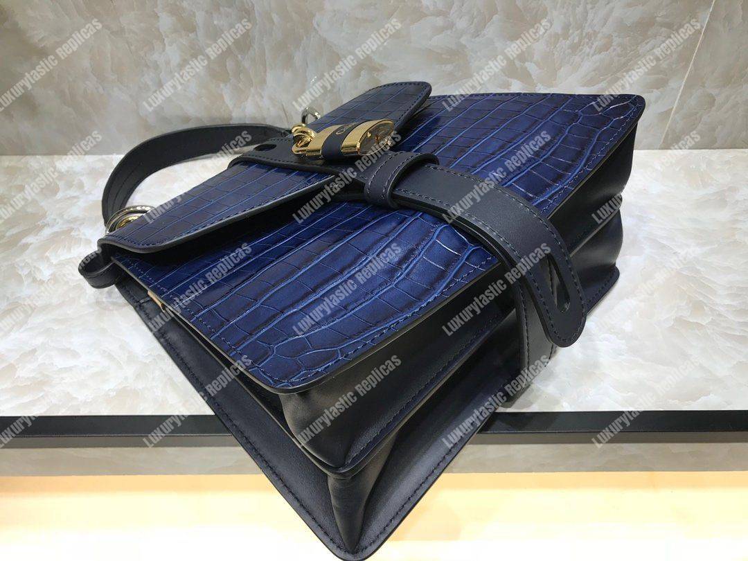 Chloe Medium Aby Day Shoulder Bag In Embossed Croco Effect On Calfskin Blue