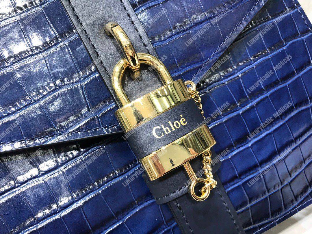 Chloe Medium Aby Day Shoulder Bag In Embossed Croco Effect On Calfskin Blue