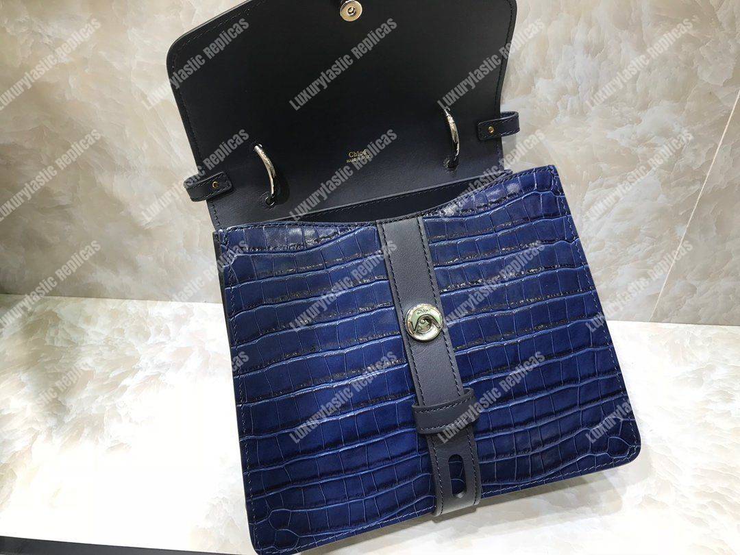 Chloe Medium Aby Day Shoulder Bag In Embossed Croco Effect On Calfskin Blue
