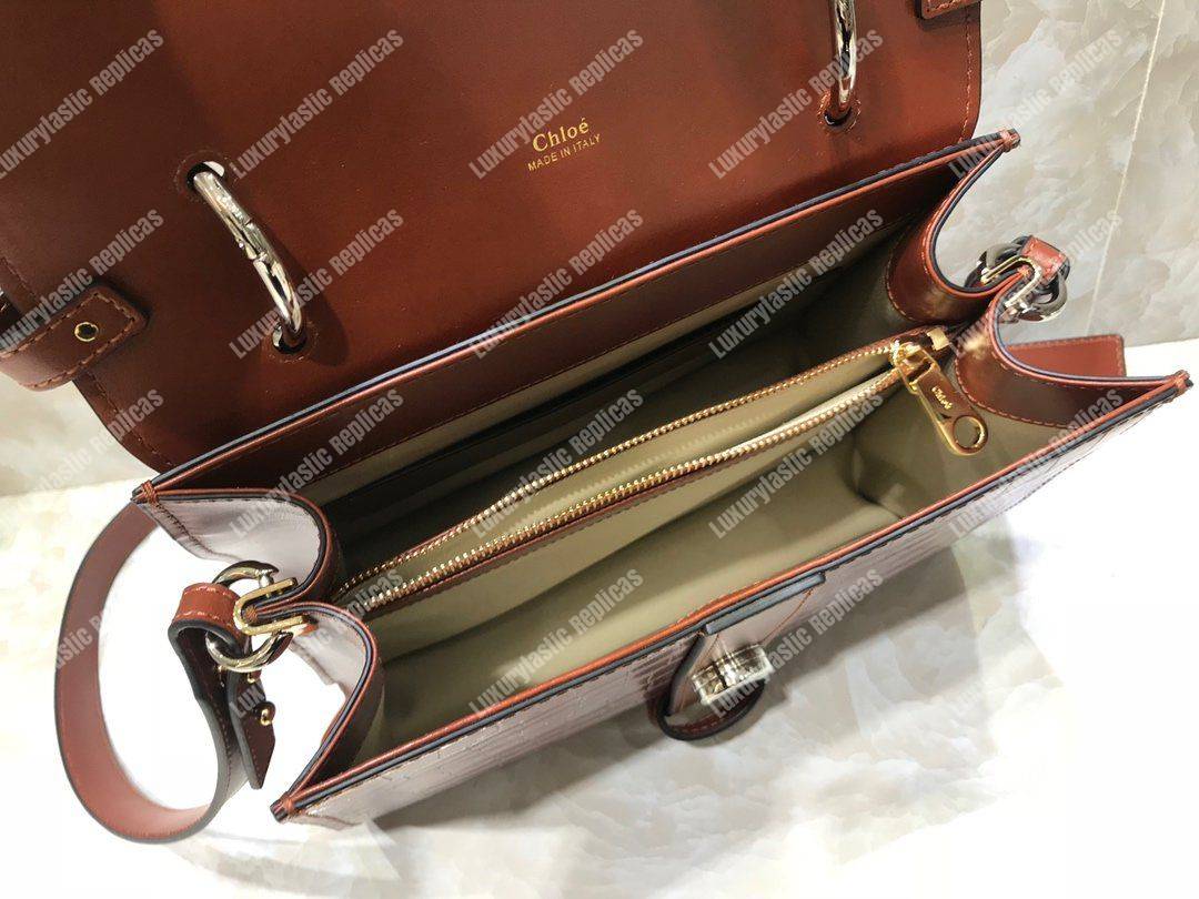 Chloe Medium Aby Day Shoulder Bag In Embossed Croco Effect On Calfskin Brown