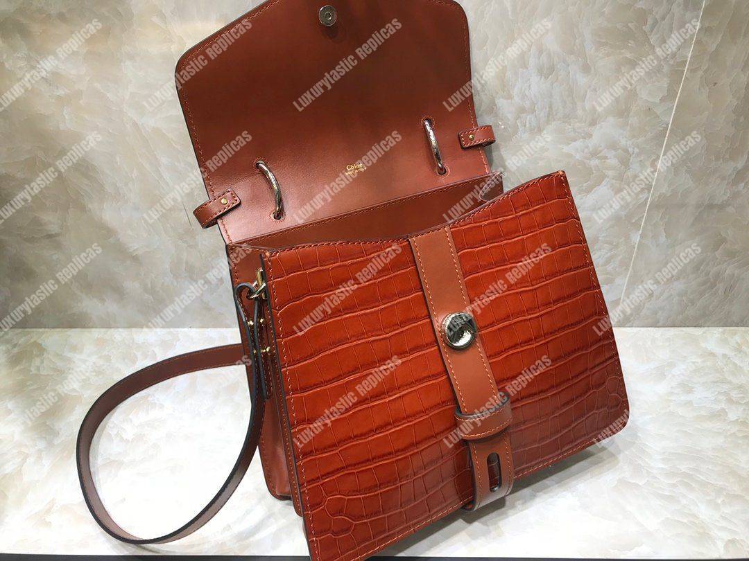 Chloe Medium Aby Day Shoulder Bag In Embossed Croco Effect On Calfskin Brown