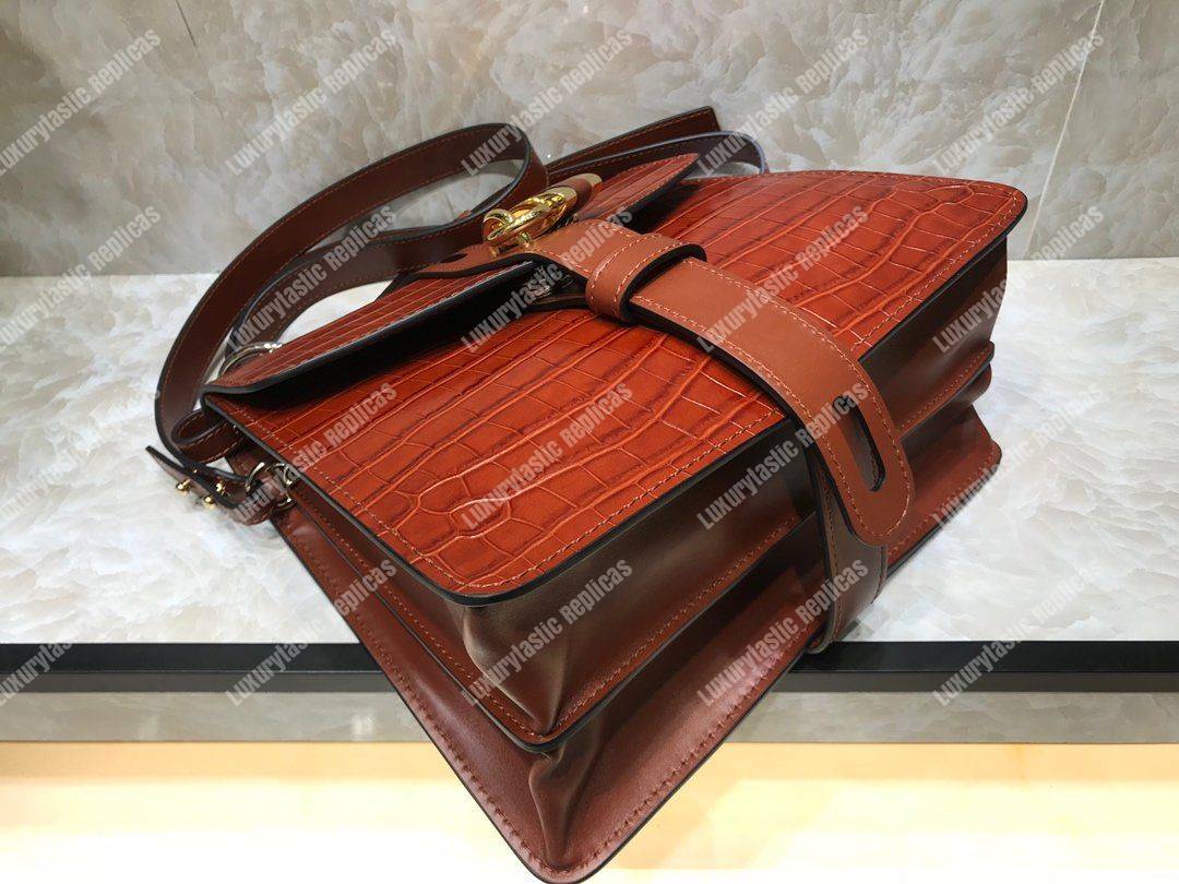 Chloe Medium Aby Day Shoulder Bag In Embossed Croco Effect On Calfskin Brown