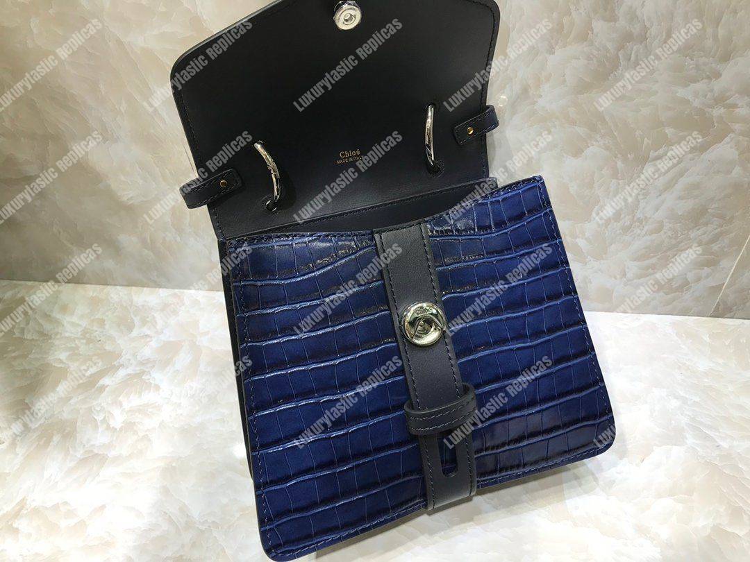 Chloe Small Aby Day Shoulder Bag In Embossed Croco Effect On Calfskin Blue