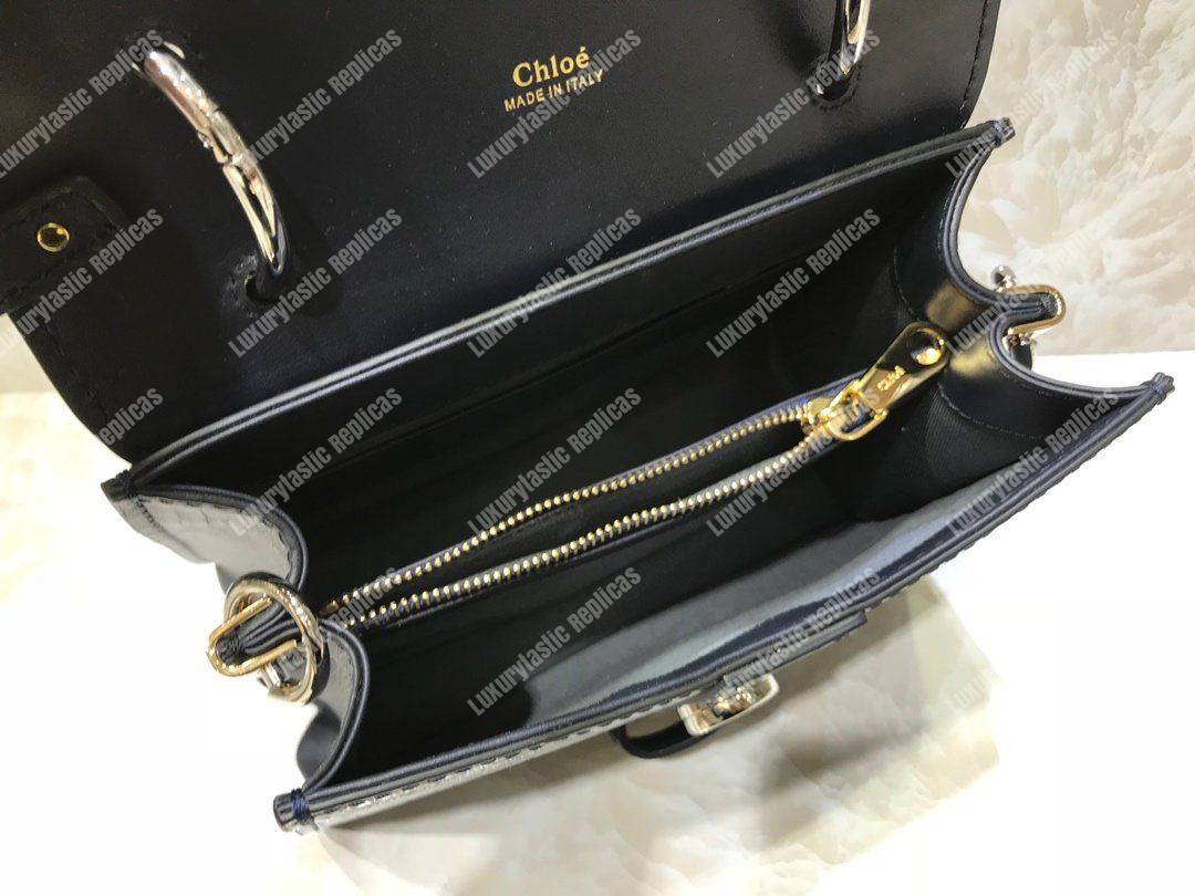 Chloe Small Aby Day Shoulder Bag In Embossed Croco Effect On Calfskin Blue