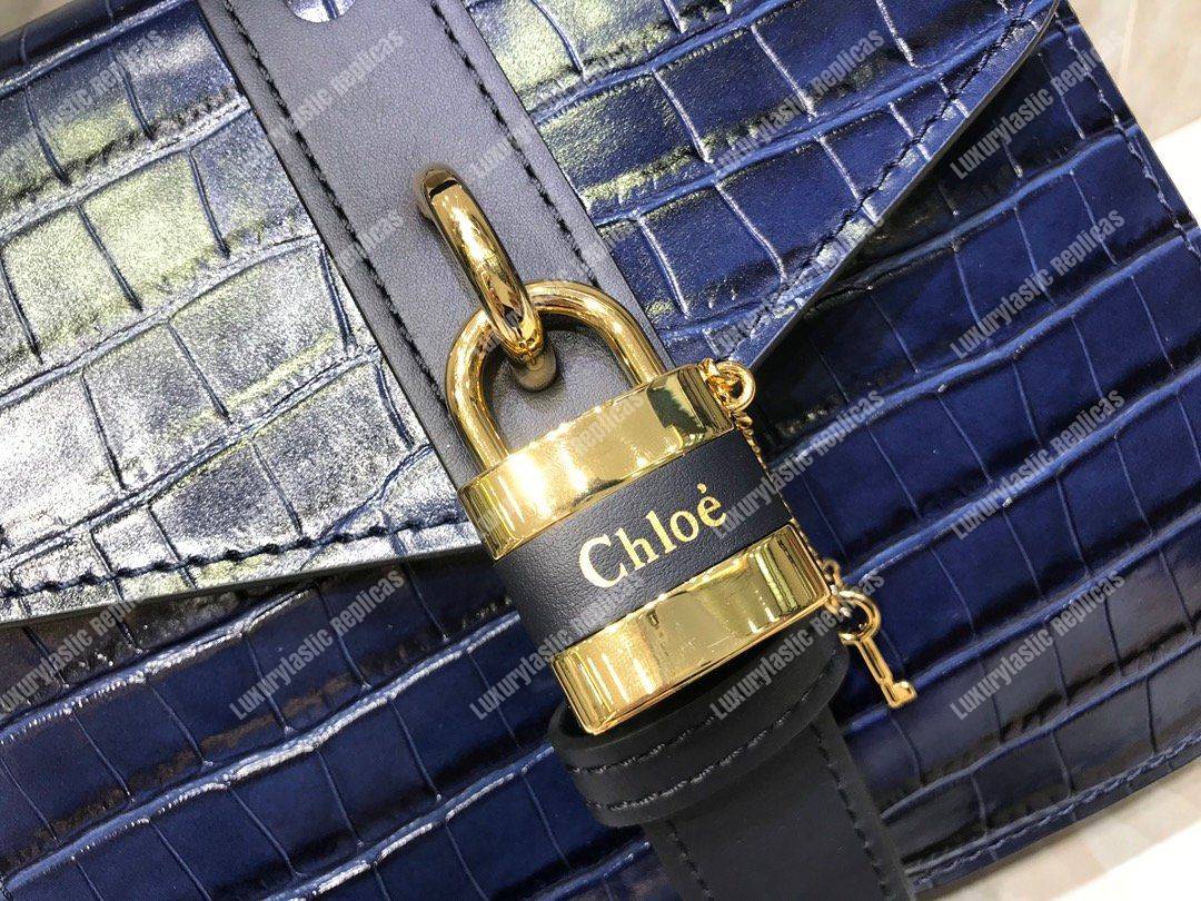 Chloe Small Aby Day Shoulder Bag In Embossed Croco Effect On Calfskin Blue