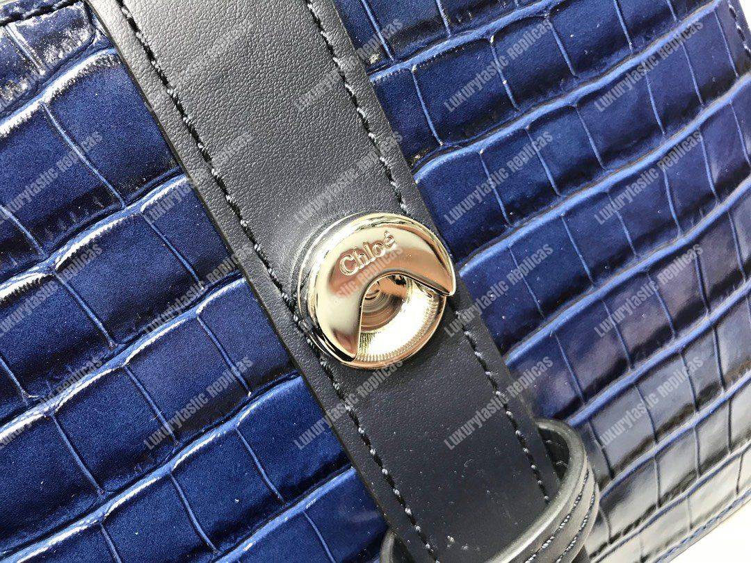 Chloe Small Aby Day Shoulder Bag In Embossed Croco Effect On Calfskin Blue