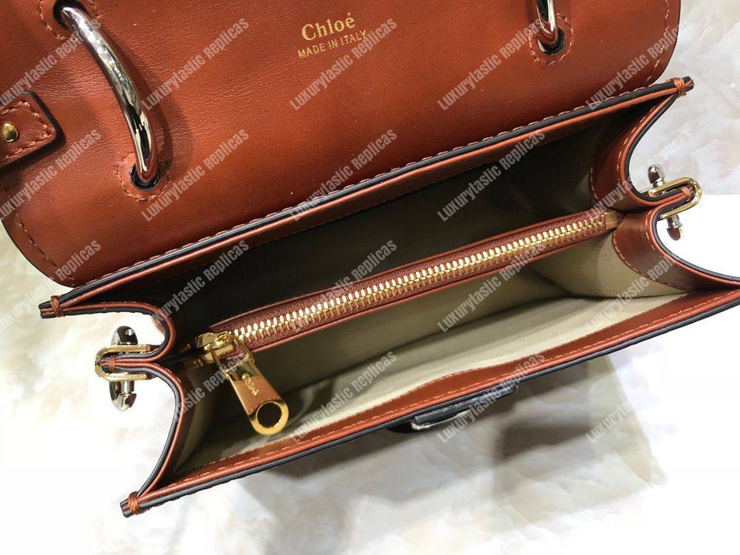 Chloe Small Aby Day Shoulder Bag In Embossed Croco Effect On Calfskin Brown