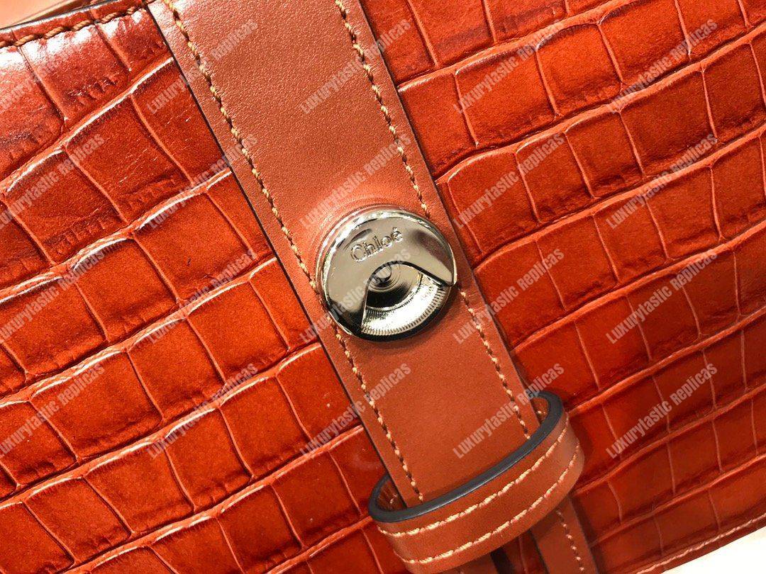 Chloe Small Aby Day Shoulder Bag In Embossed Croco Effect On Calfskin Brown