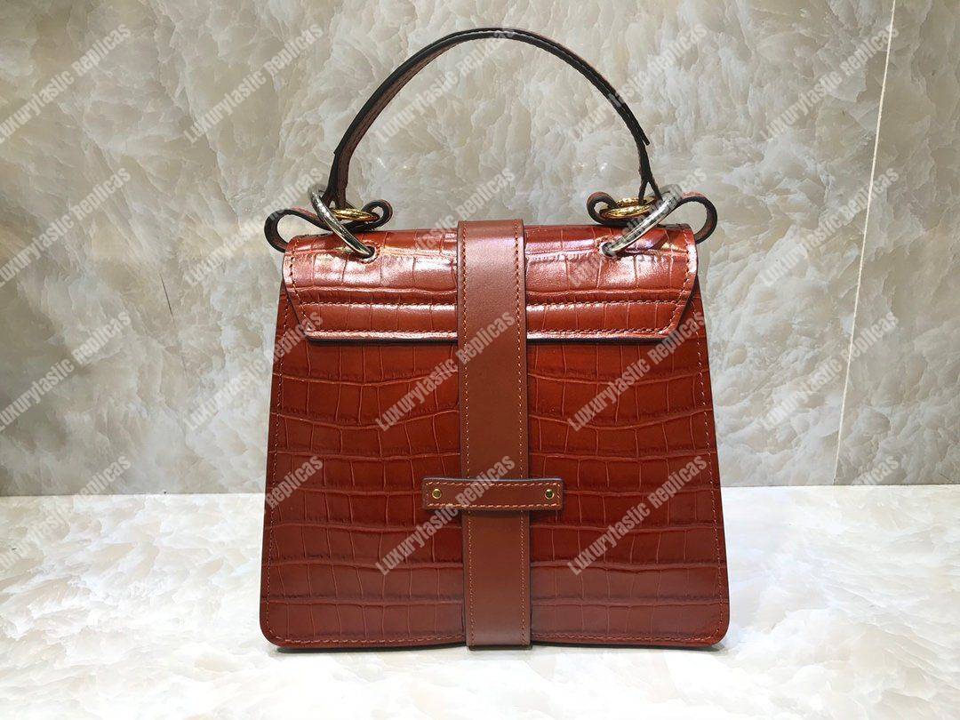 Chloe Small Aby Day Shoulder Bag In Embossed Croco Effect On Calfskin Brown