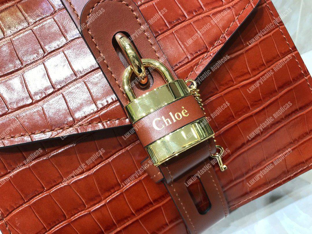 Chloe Small Aby Day Shoulder Bag In Embossed Croco Effect On Calfskin Brown