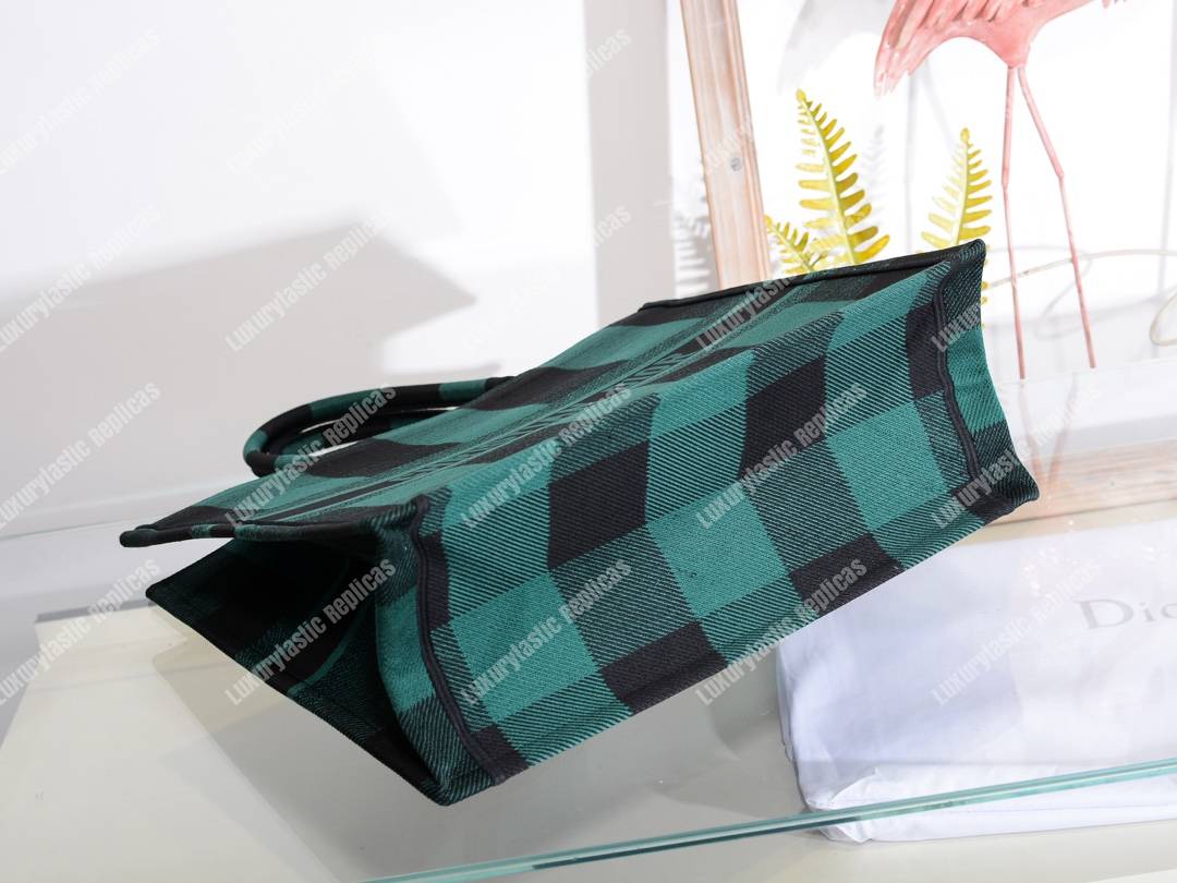 D*or book tote in green & black embroidered canvas