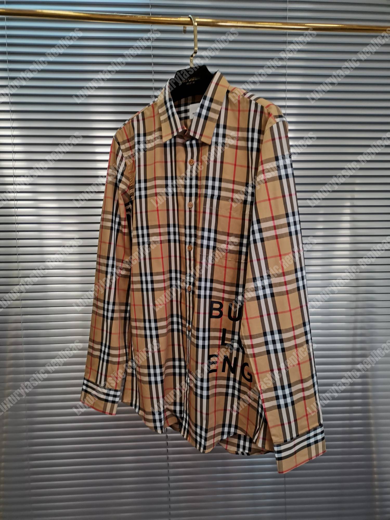 B**rry logo print check cotton oversized shirt