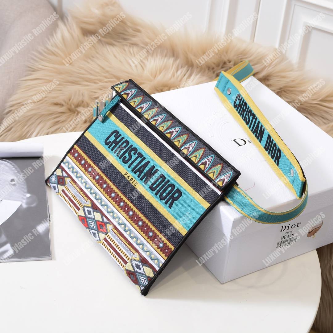 D*or multicolored embroidered canvas clutch