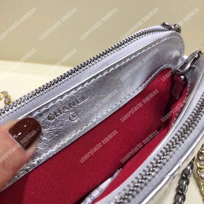 Ch*el clutch with chain silver