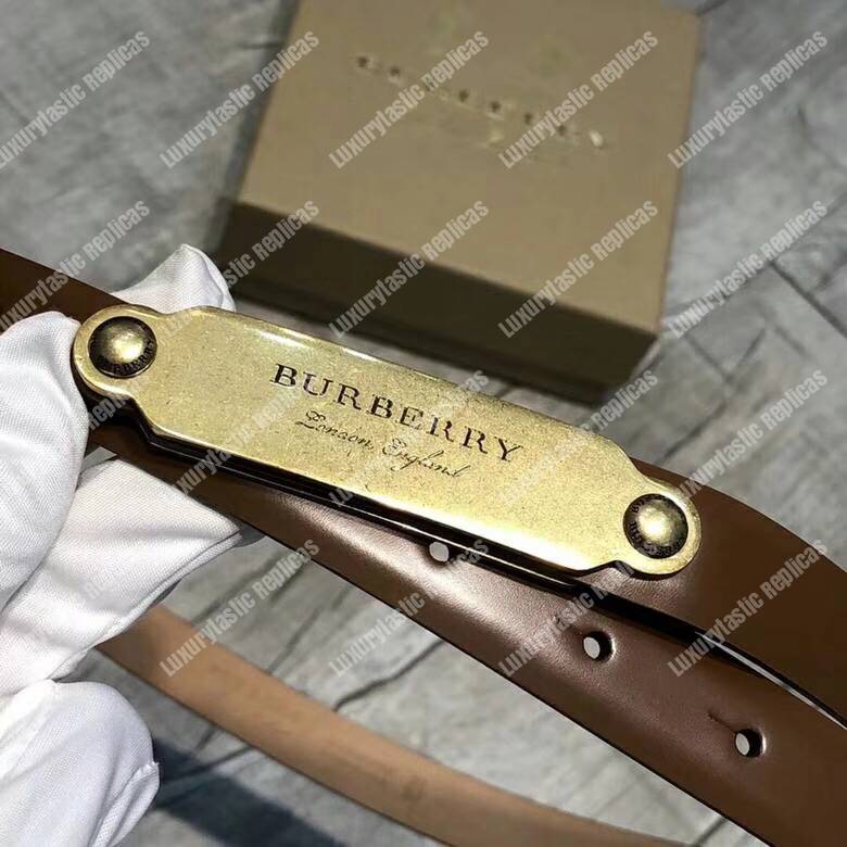 B**rry brass plaque buckle embossed bridle leather belt brown