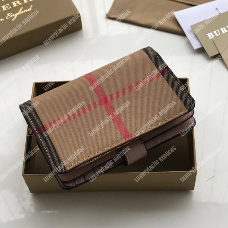 B**rry house check and leather wallet mahogany red