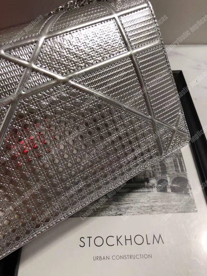 D*orama silver-toned metallic calfskin flap bag