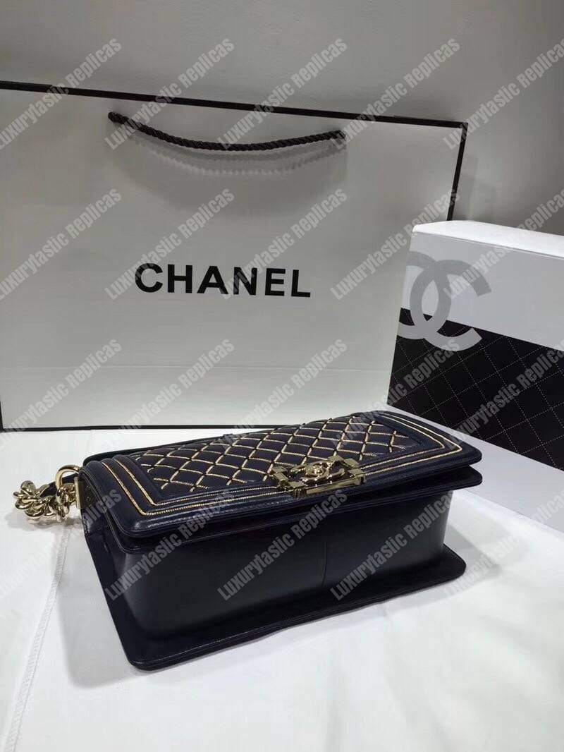 Ch*el boy handbag navy blue