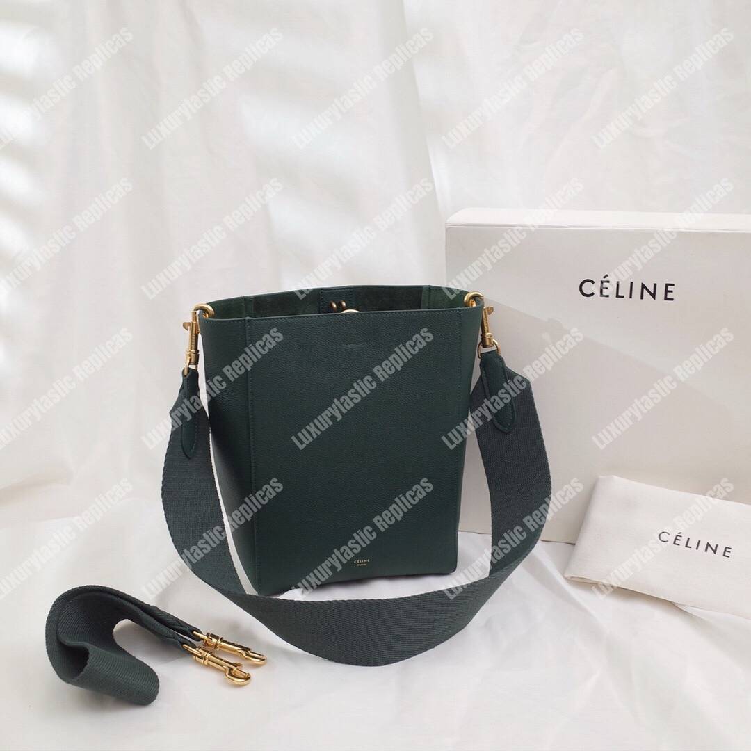 Ce**e sangle small bucket bag in soft grained calfskin amazone