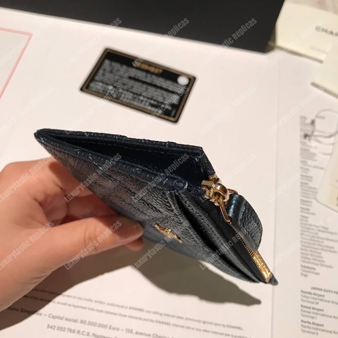 Ch*el classic card holder iridescent turquoise