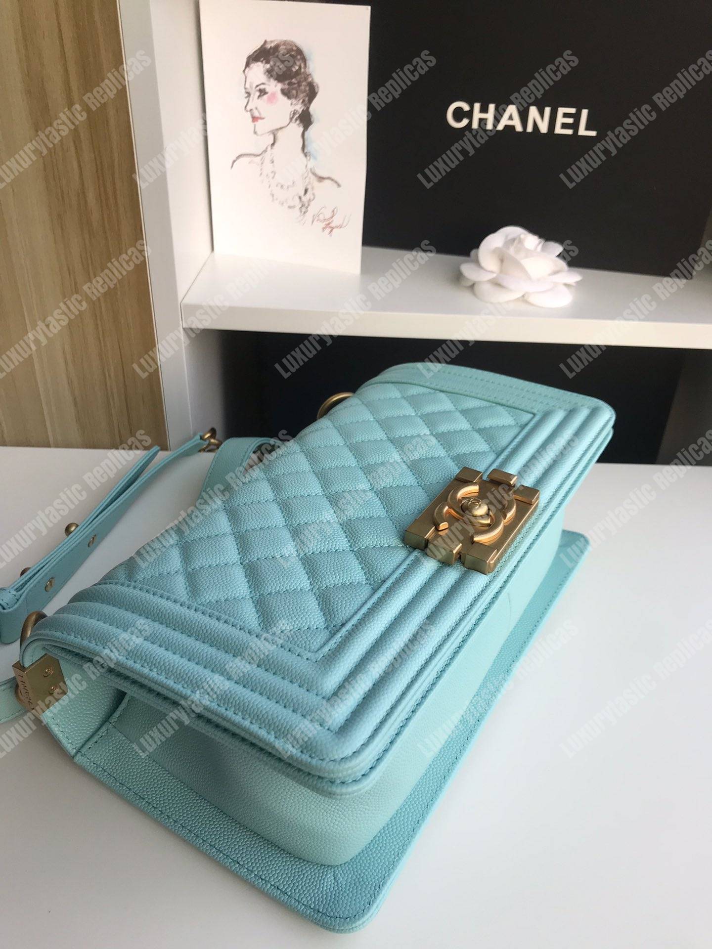 Ch*el boy medium handbag sky blue