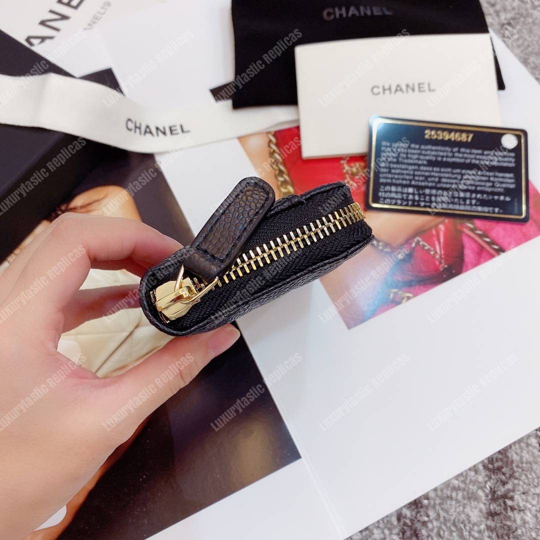 Ch*el classic zipper coin purse gold tone black