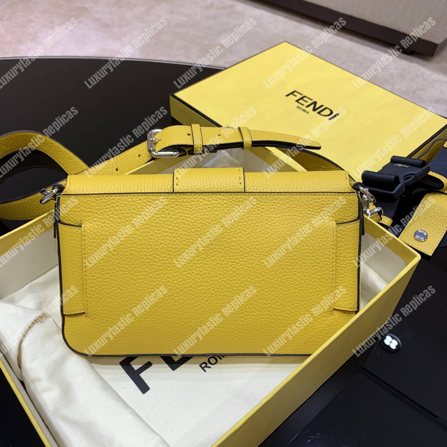F**di baguette yellow leather bag