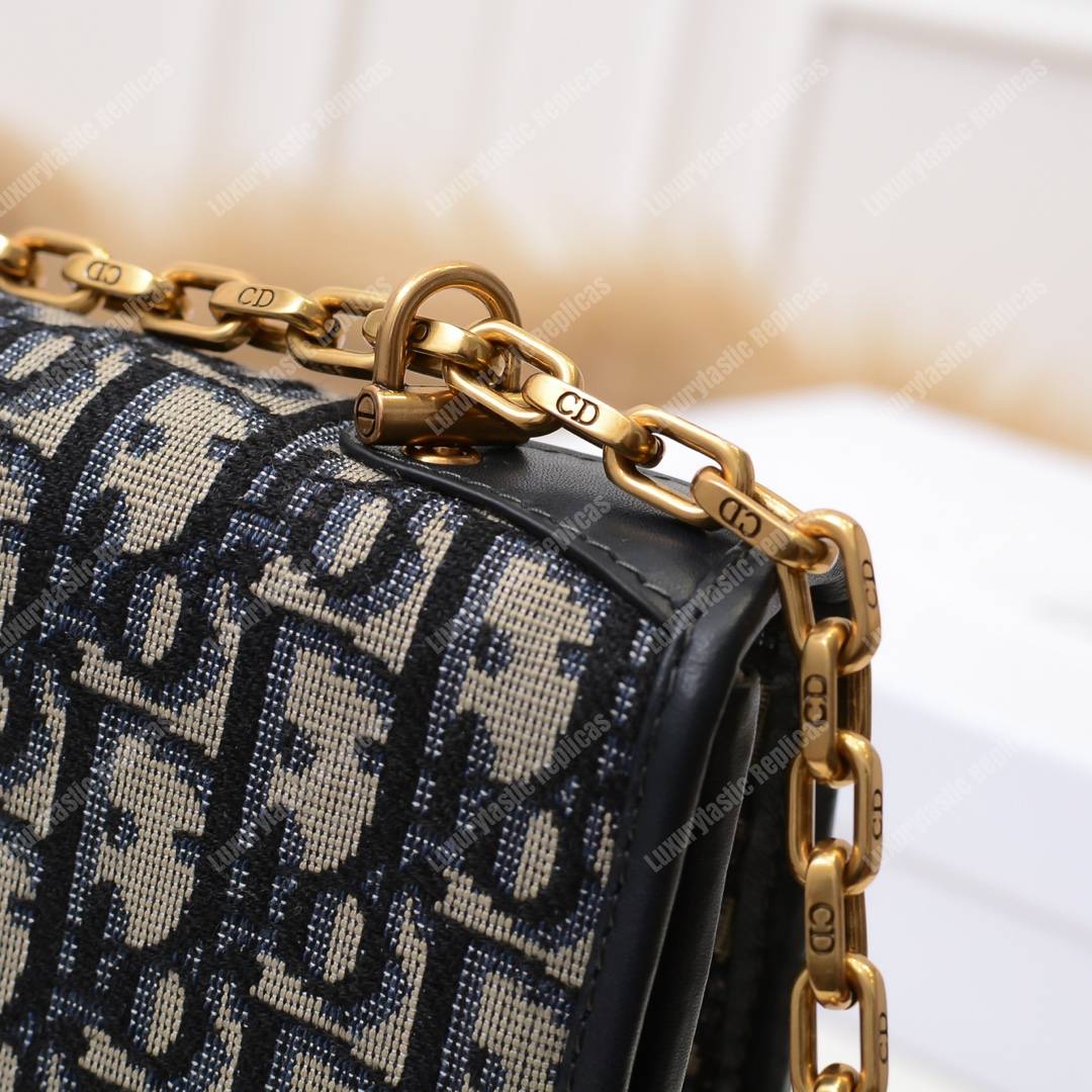 D*or addict flap bag blue oblique canvas with chain