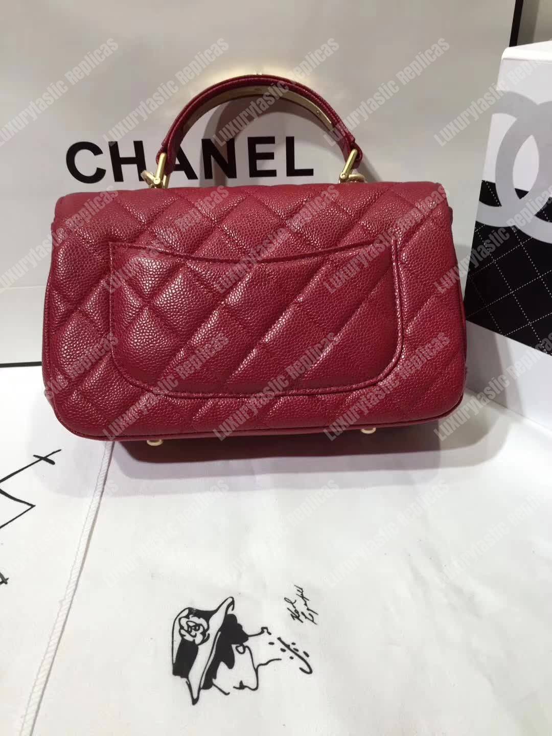 Ch*el small flap bag with top handle red