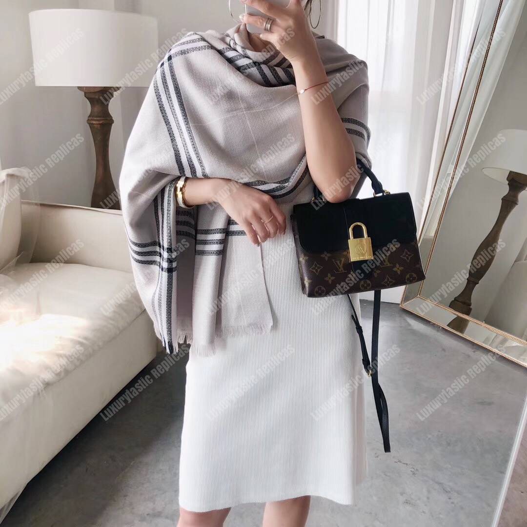 B**rry check cashmere scarf black white grey