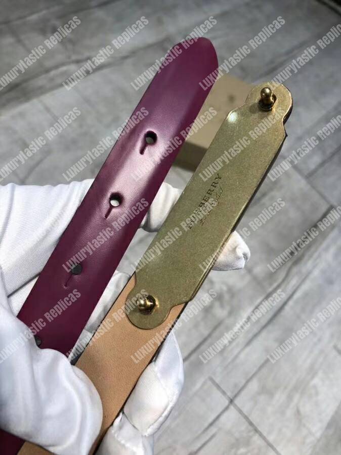 B**rry brass plaque buckle embossed bridle leather belt purple