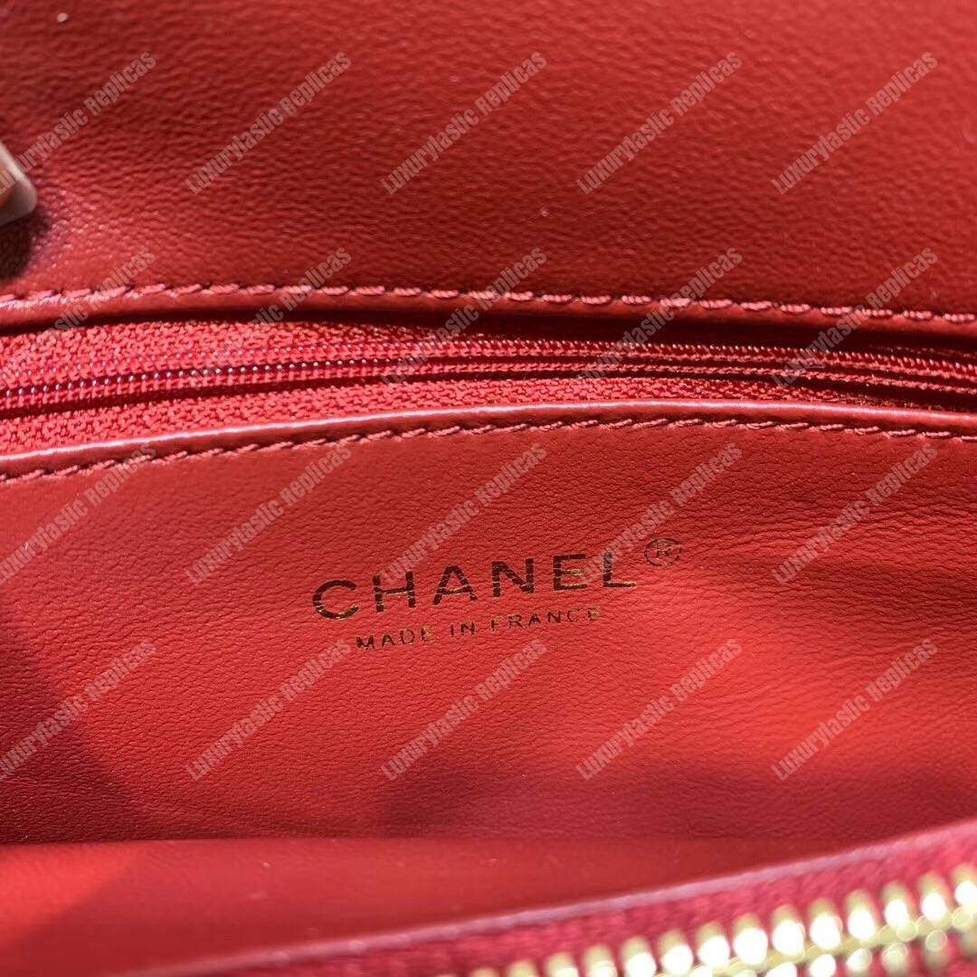 Ch*el flap bag with top handle burgundy