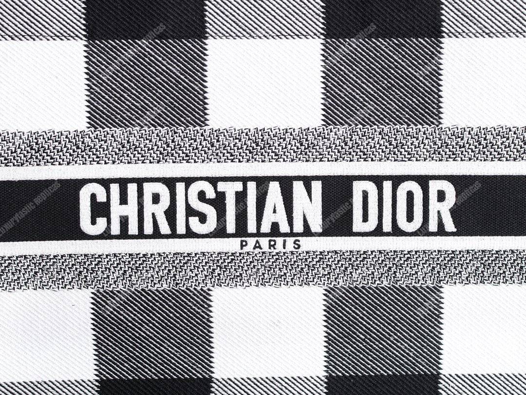 mini D*or book tote in off-white & black embroidered canvas