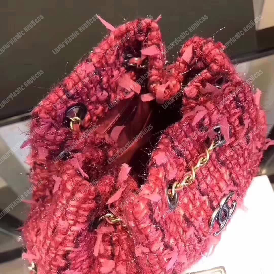 Ch*el small tweed gabrielle hobo backpack red