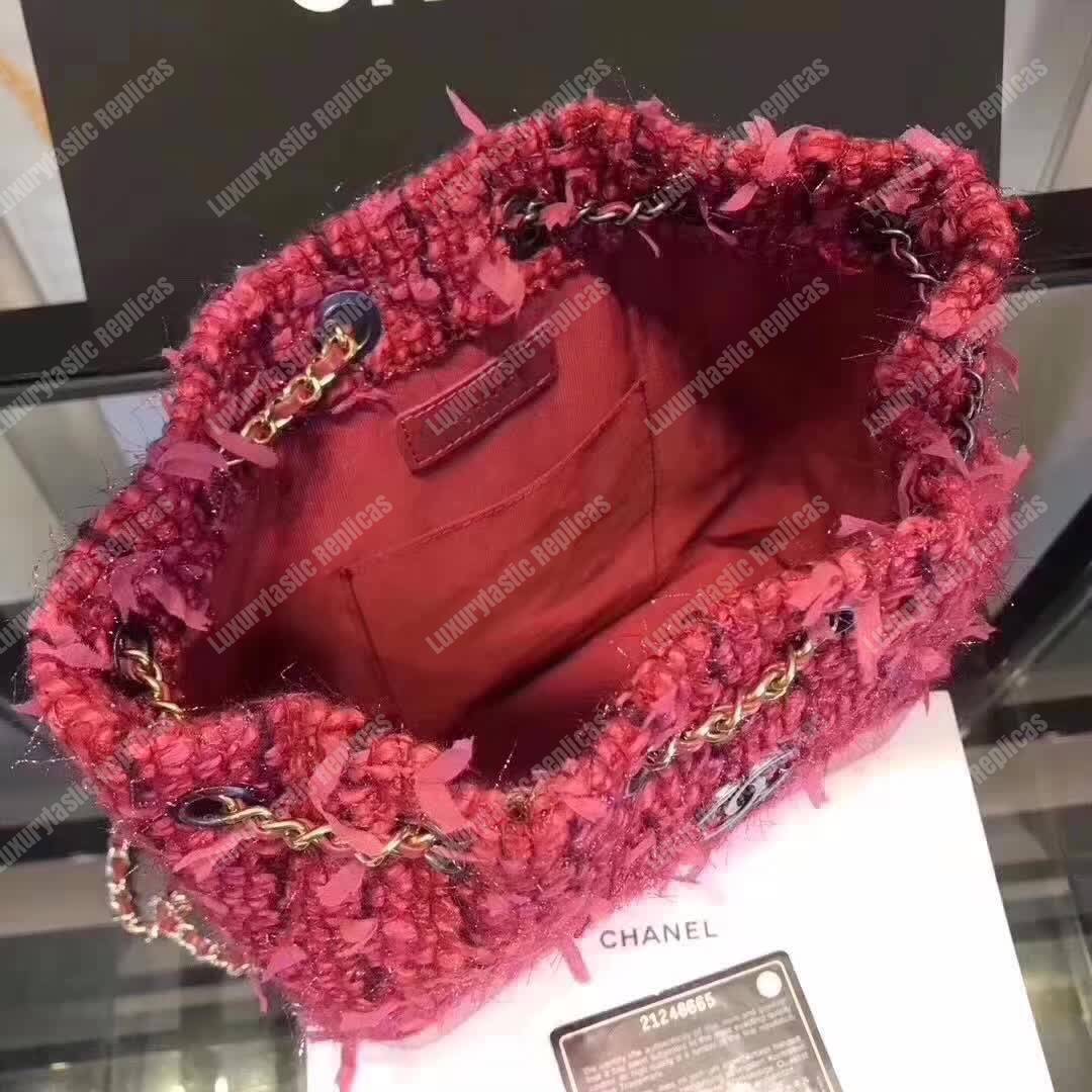 Ch*el small tweed gabrielle hobo backpack red