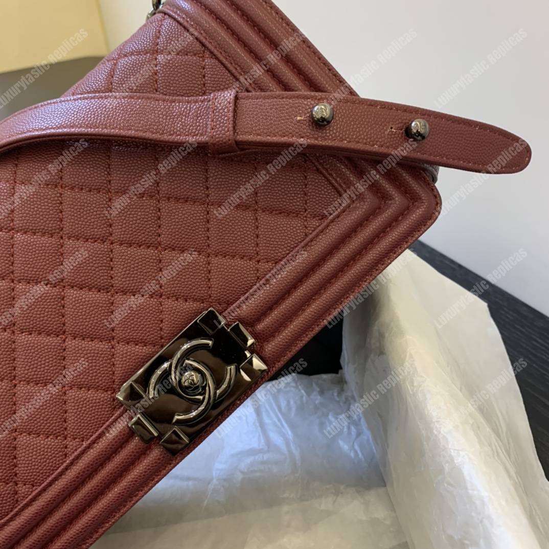 Ch*el boy medium caviar leather burgundy