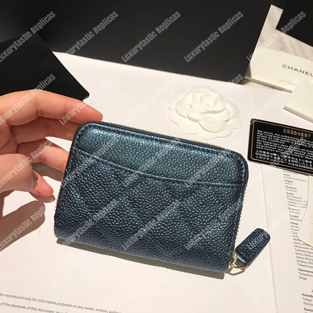 Ch*el classic zipped coin purse iridescent turquoise