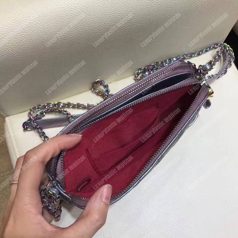 Ch*el clutch with chain purple metallic