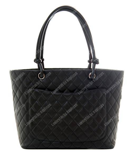 Ch*el cambon signature large cc logo calfskin black leather shoulder bag