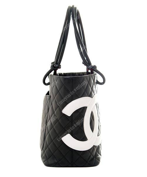 Ch*el cambon signature large cc logo calfskin black leather shoulder bag