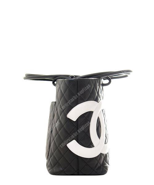 Ch*el cambon signature large cc logo calfskin black leather shoulder bag