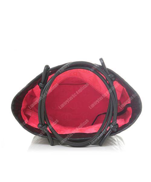 Ch*el cambon signature large cc logo calfskin black leather shoulder bag