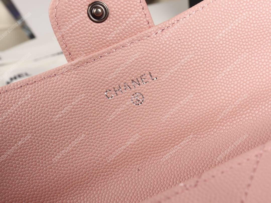 Ch*el classic long flap wallet chevron caviar pink
