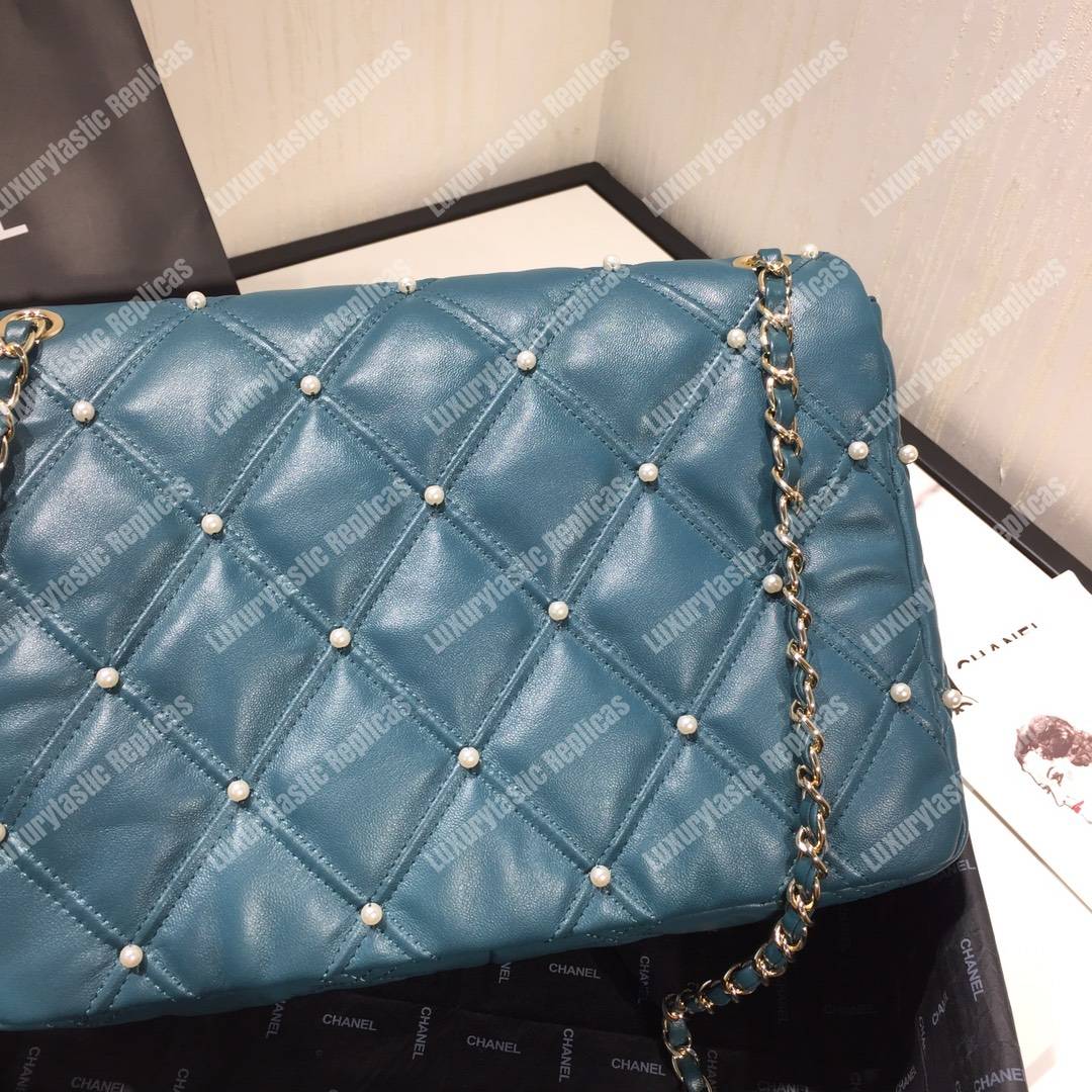 Ch*el flap bag iimitation pearls blue