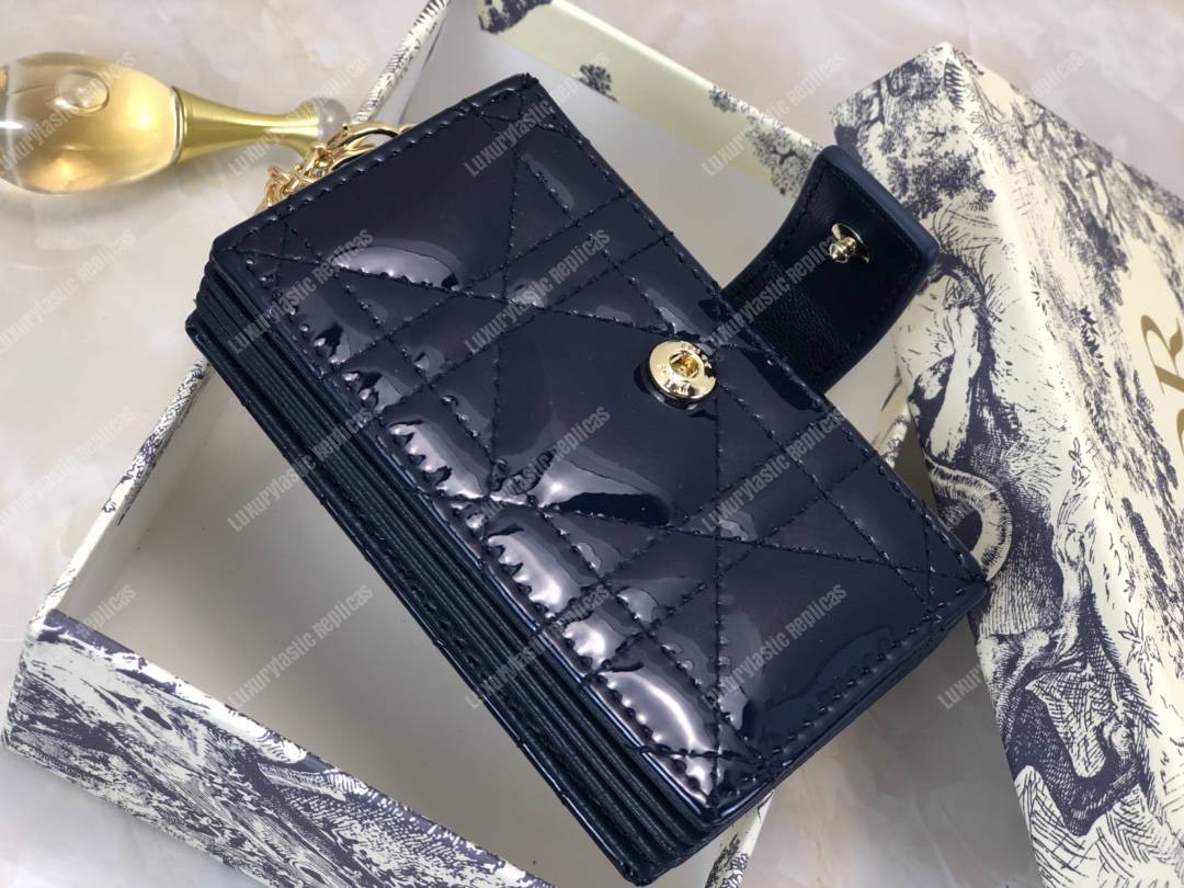 lady D*or calfskin card holder indigo blue