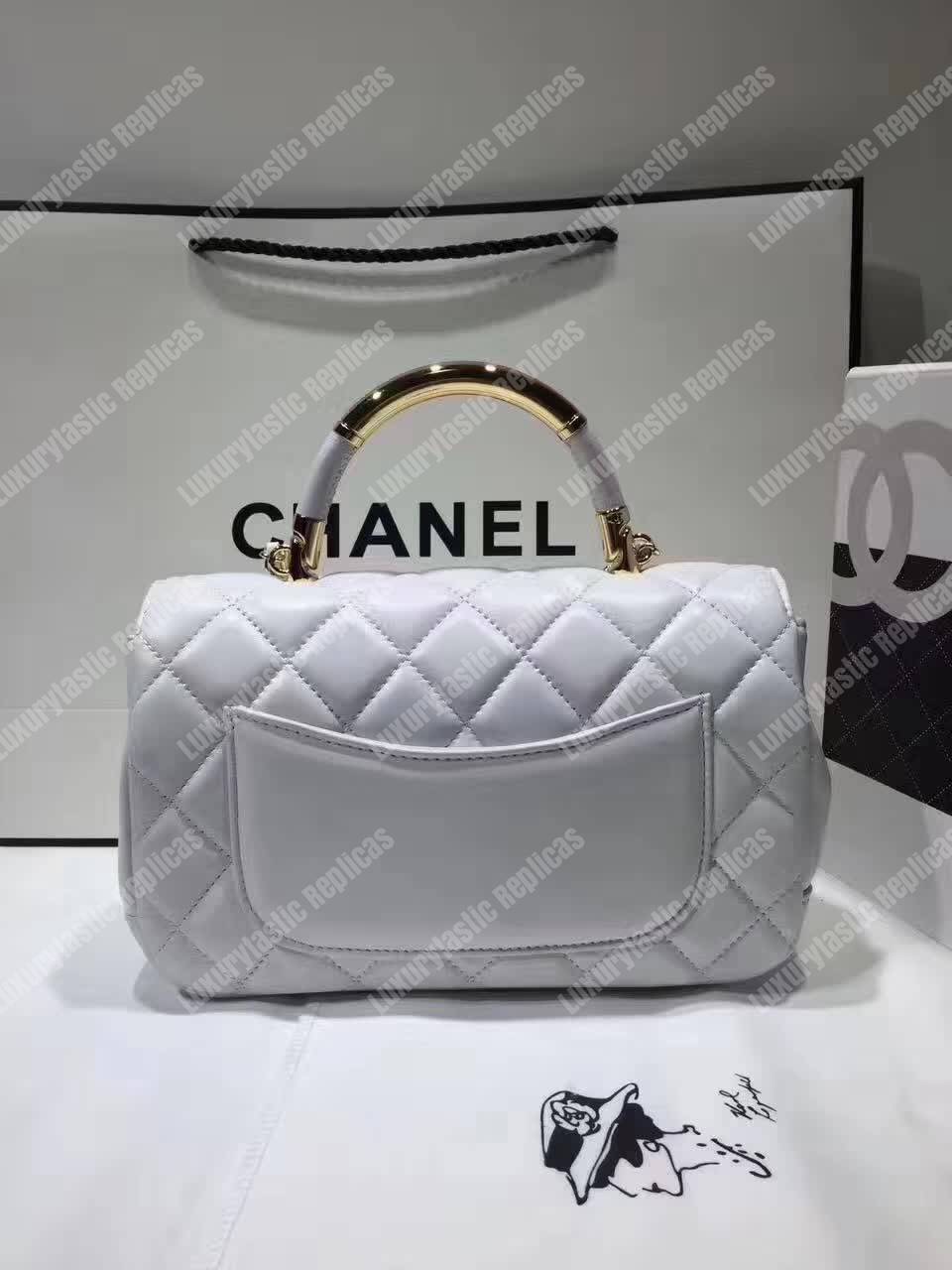 Ch*el medium flap bag with top handle white
