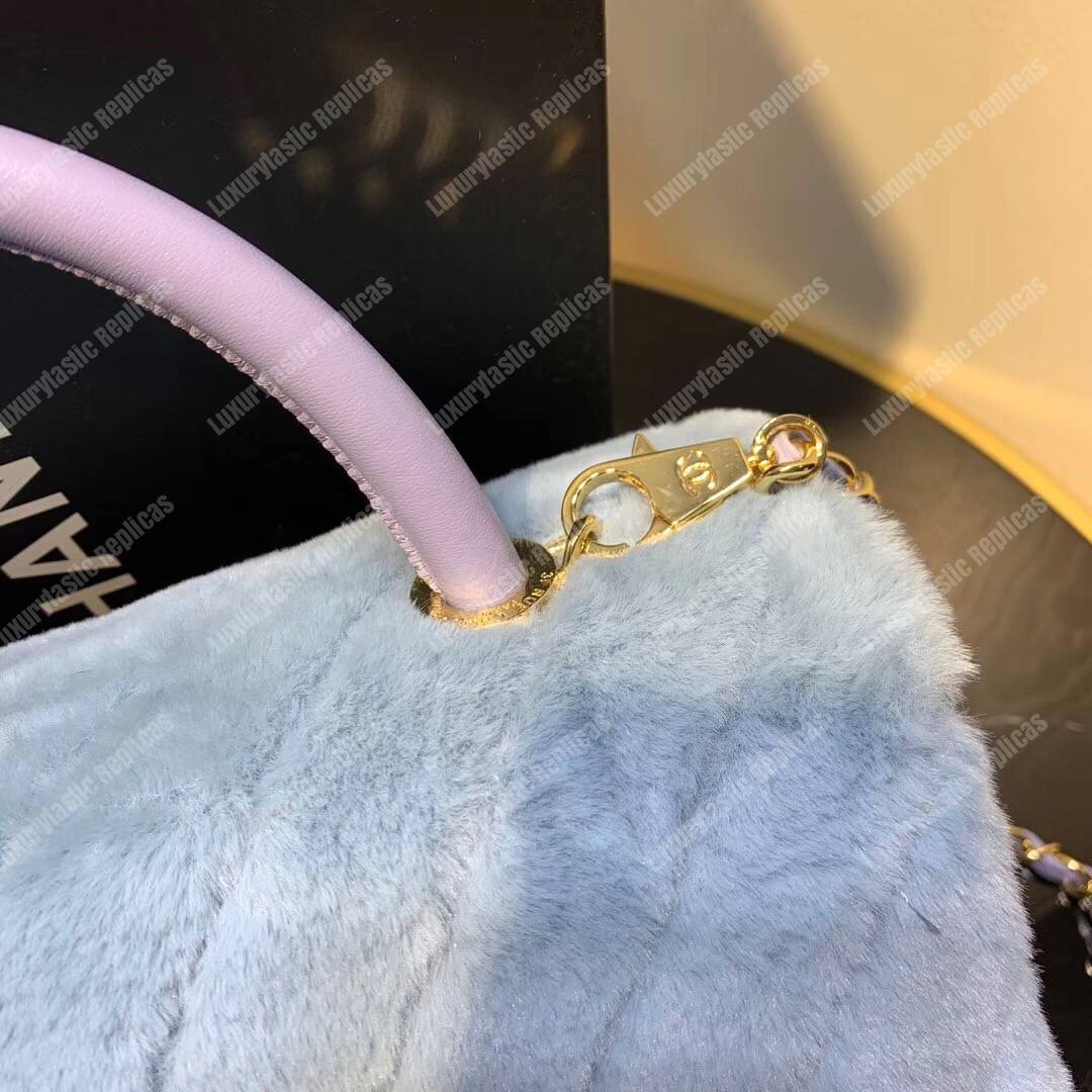 Ch*el flap bag with top handle sky blue